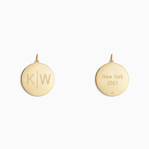 Engravable 1 inch, 14k Yellow Gold Disc Charm Pendant - PYG130421 - 2 Initials and Location Engraving