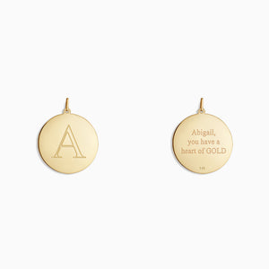 Engravable 1 inch, 14k Yellow Gold Disc Charm Pendant - PYG130421 - Large Initial and Text Engraving