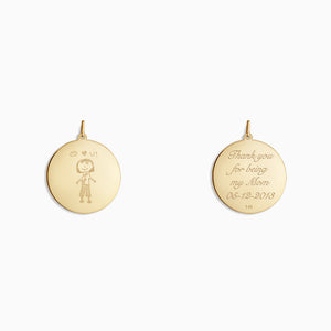 Engravable 1 inch, 14k Yellow Gold Disc Charm Pendant - PYG130421 - Custom Engraved on Front and Back