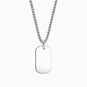 Engravable Men's Sterling Silver Flat Edge Medium Dog Tag Necklace with Box Link Chain - NSL060802 - Zoom