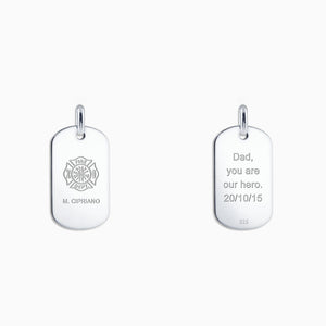 Engravable Mens Medium Sterling Silver Flat Edge Double Dog Tag Necklace with Box Link Chain - NSL0608022 - Front and Back Engraving