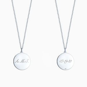 Engravable 7/8 inch Sterling Silver Disc Charm Necklace with Cable Chain - NSL130420 - Front and Back Engraving