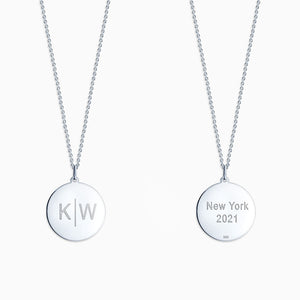 Engravable 7/8 inch Sterling Silver Disc Charm Necklace with Cable Chain - NSL130420 - Front and Back Engraving