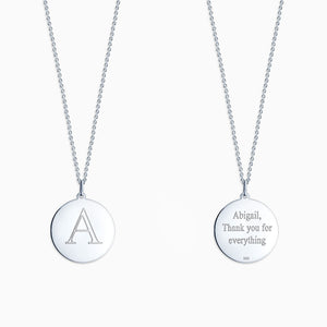 Engravable 7/8 inch Sterling Silver Disc Charm Necklace with Cable Chain - NSL130420 - Front and Back Engraving