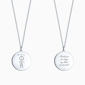 Engravable 1 inch Sterling Silver Disc Charm Necklace with Cable Chain - NSL130421 - Artwork Engraving