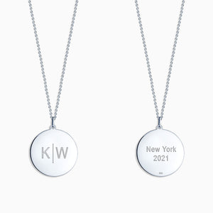 Engravable 1 inch Sterling Silver Disc Charm Necklace with Cable Chain - NSL130421 - Text Engraving