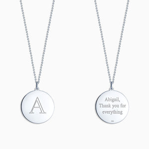 Engravable 1 inch Sterling Silver Disc Charm Necklace with Cable Chain - NSL130421 - Engraving on Front and Back