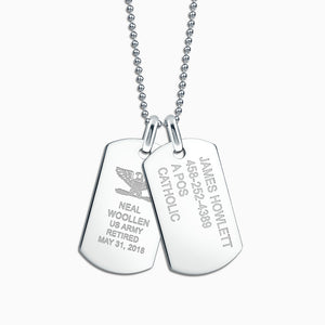 Engravable Men's Large Flat Sterling Silver Double Dog Tag Necklace with Ball Chain - NSL210113 - Custom Engraving