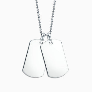 Engravable Men's Large Flat Sterling Silver Double Dog Tag Necklace with Ball Chain - NSL210113 - Zoom