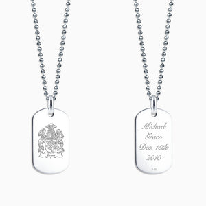 Engravable Men's Flat-Edge 14k White Gold Dog Tag Necklace with Bead Chain - Medium