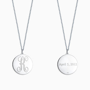 Engravable 1 inch 14k White Gold Interlocking-Script Monogram Disc Charm Necklace - NWG061011 - 1 Initial  Monogram Engraving