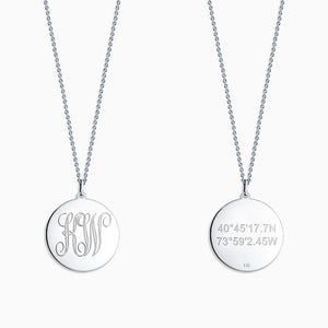 Engravable 1 inch 14k White Gold Interlocking-Script Monogram Disc Charm Necklace - NWG061011 - 2 Initial Monogram Engraving