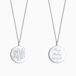 Engravable 1 inch 14k White Gold Interlocking-Script Monogram Disc Charm Necklace - NWG061011 - 3 Initial Monogram Engraving
