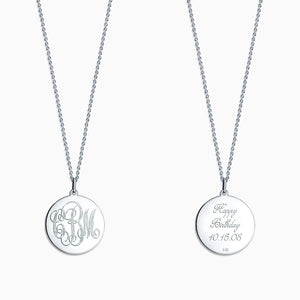 Engravable 7/8 inch 14k White Gold Interlocking-Script Monogram Disc Charm Necklace - NWG081216 - Front and Back Engraving