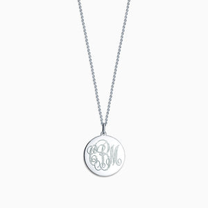 Engravable 7/8 inch 14k White Gold Interlocking-Script Monogram Disc Charm Necklace - NWG081216