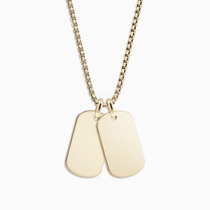Engravable Men's Medium 14k Yellow Gold Flat-Edge Double Dog Tag Necklace with Box-Link Chain - NYG0608022 - Zoom