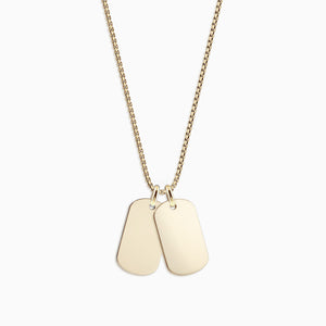 Engravable Men's Medium 14k Yellow Gold Flat-Edge Double Dog Tag Necklace with Box-Link Chain - NYG0608022