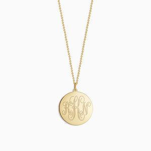 Engravable 1 inch 14k Yellow Gold Interlocking-Script Monogram Disc Charm Necklace - NYG06101116