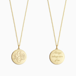 Engravable 7/8 inch 14k Yellow Gold Interlocking-Script Monogram Disc Charm - NY08121616 - Front and Back Engraving