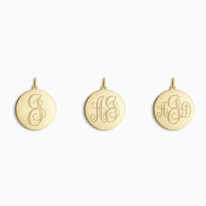 Engravable 7/8 inch 14k Yellow Gold Interlocking-Script Monogram Disc Charm - NY08121616 - Initial Options
