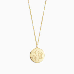 Engravable 7/8 inch 14k Yellow Gold Interlocking-Script Monogram Disc Charm - NY08121616