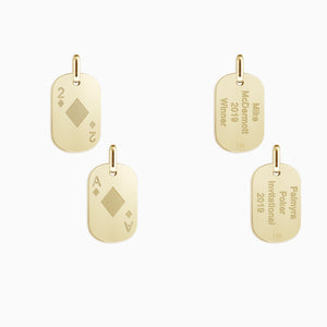 Engravable Men's Small 14k Yellow Gold Flat-Edge Double Dog Tag Necklace with Box-Link Chain - NYG1309252 - Front and back custom engraving