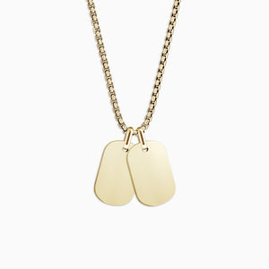 Engravable Men's Small 14k Yellow Gold Flat-Edge Double Dog Tag Necklace with Box-Link Chain - NYG1309252 - Zoom View