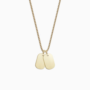 Engravable Men's Small 14k Yellow Gold Flat-Edge Double Dog Tag Necklace with Box-Link Chain - NYG1309252
