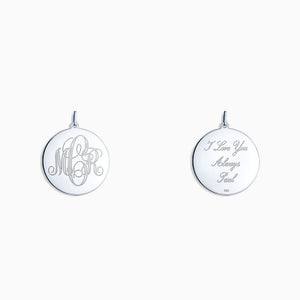 Engravable 1 inch Sterling Silver Interlocking-Script Monogram Disc Charm Pendant - PSL080504 - Front and Back Engraving
