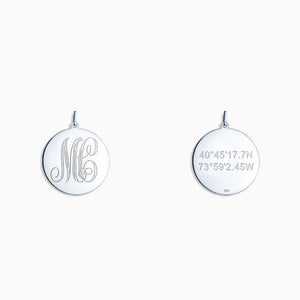Engravable 1 inch Sterling Silver Interlocking-Script Monogram Disc Charm Pendant - PSL080504 - Front and Back Engraving
