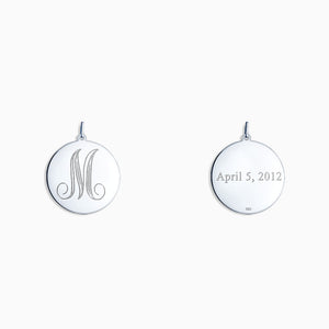 Engravable 1 inch Sterling Silver Interlocking-Script Monogram Disc Charm Pendant - PSL080504 - Front and Back Engraving
