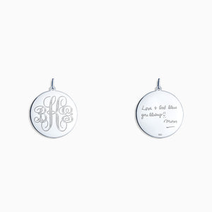 Engravable 1 inch Sterling Silver Interlocking-Script Monogram Disc Charm Pendant - PSL080504 - Front and Back Engraving