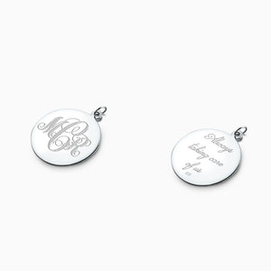 Engravable 1 inch Sterling Silver Interlocking-Script Monogram Disc Charm Pendant - PSL080504 - Front and Back Engraving
