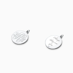 Engravable 7/8 inch Sterling Silver Interlocking-Script Monogram Disc Charm Pendant - PSL080505 - Front and Back Engraving