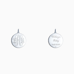 Engravable 7/8 inch Sterling Silver Interlocking-Script Monogram Disc Charm Pendant - PSL080505 - Front and Back Engraving