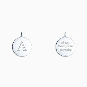 Engravable 1 inch Sterling Silver Disc Charm Pendant - PSL130421 - Front and Back Engraving