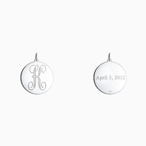 Engravable 1 inch 14k White Gold Interlocking-Script Monogram Disc Charm Pendant - PWG061011 - 1 Initial Monogram