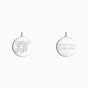 Engravable 1 inch 14k White Gold Interlocking-Script Monogram Disc Charm Pendant - PWG061011 - 2 Initial Monogram