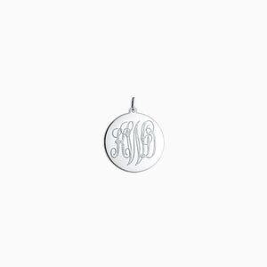 Engravable 1 inch 14k White Gold Interlocking-Script Monogram Disc Charm Pendant - PWG061011