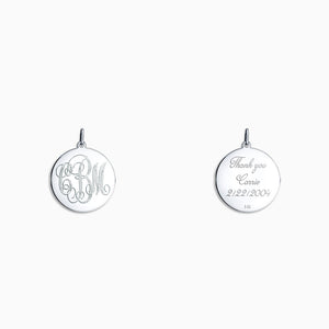 Engravable 7/8 inch 14k White Gold Interlocking-Script Monogram Disc Charm Pendant - PW081216 - Front and Back Engraving