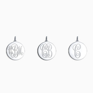 Engravable 7/8 inch 14k White Gold Interlocking-Script Monogram Disc Charm Pendant - PW081216 - Initial Engraving Options