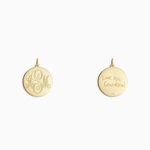 Engravable 7/8 inch 14k Yellow Gold Interlocking-Script Monogram Disc Charm Pendant - PYG081216 - Front and Back Engraving