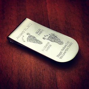 Custom Engraved Curved-Edge Sterling Silver Baby Footprint Money Clip - MSL250511 - Customer Sample