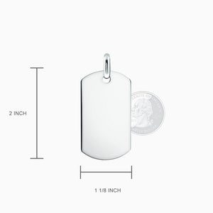 Engravable Men's Flat-Edge Sterling Silver Dog Tag Necklace with Box Link Chain - Large - NSL210512 - 2 inch x 1 1/8 inch size