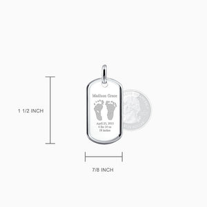 Men's Engraved Baby Footprint Raised Edge Sterling Silver Dog Tag - Medium Size - 1 1/2 inch x 7/8 inch