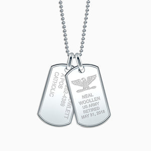 Engravable Men's Raised-Edge Sterling Silver Double Dog Tag Necklace with Bead Chain - Large - NSL1407202 - Custom Engraving
