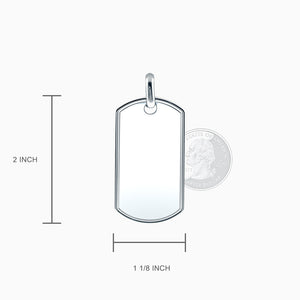 Engravable Men's Raised-Edge Sterling Silver Double Dog Tag Necklace with Bead Chain - Large - NSL1407202 - Pendant Size 2 inch x 1 1/8 inch