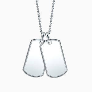 Engravable Men's Raised-Edge Sterling Silver Double Dog Tag Necklace with Bead Chain - Large - NSL1407202 - Zoom