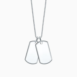 Engravable Men's Raised-Edge Sterling Silver Double Dog Tag Necklace with Bead Chain - Large - NSL1407202