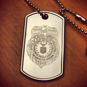 Engravable Mens Large Raised-Edge Sterling Silver Dog Tag Slider Necklace w/ Ball Chain Custom Engraved with a Police Badge - NSL201031